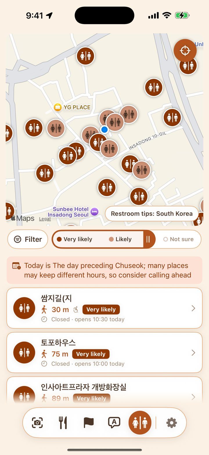 Restrooms nearby on a map