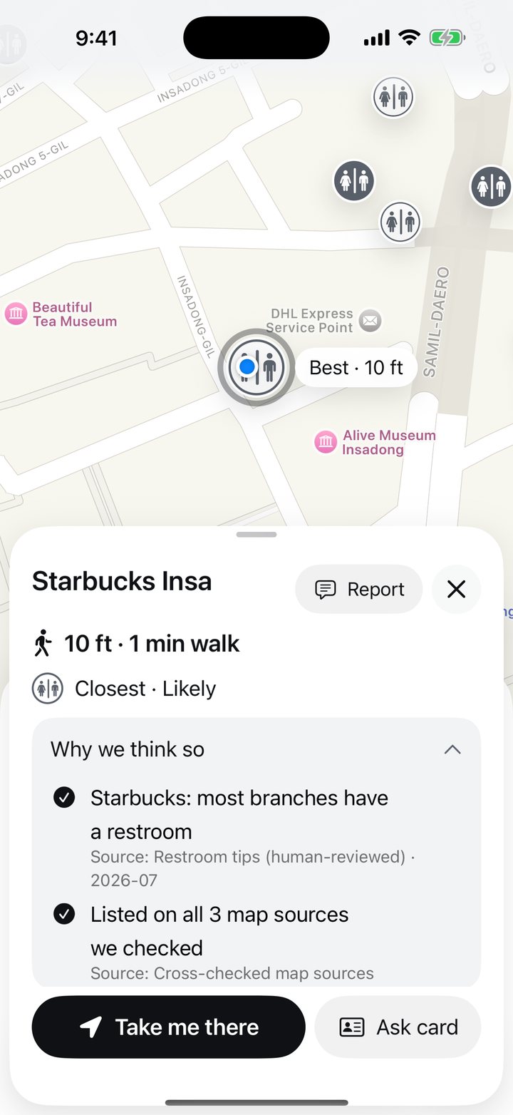 Restrooms nearby on a map