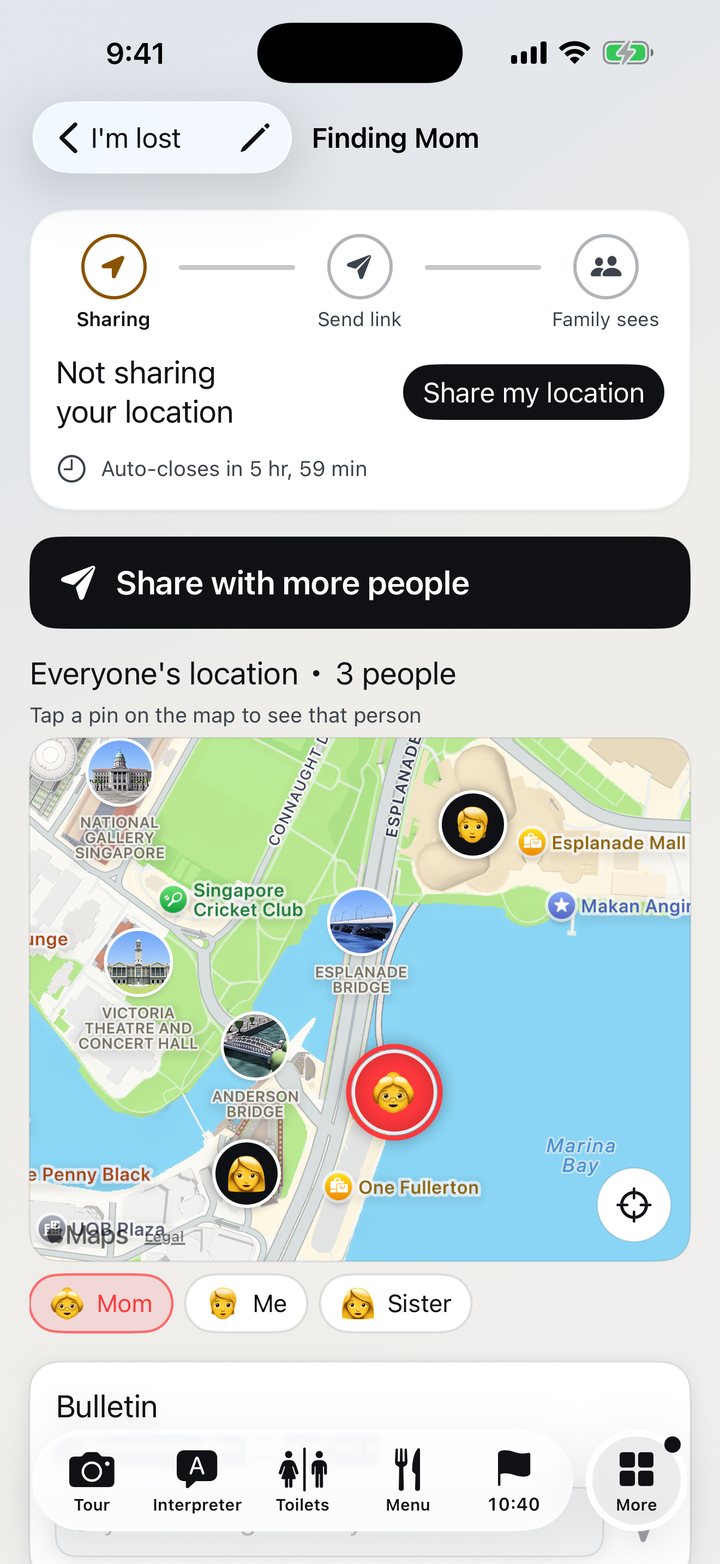 Family members on a map, finding each other